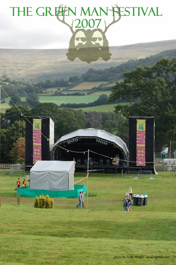 The main stage meadow of The Green Man Festival in preparation for the crowds to arrive.
