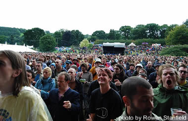 View of crowd from main stage stage at the 2007 Green Man Festival, in Brecon, Wales.